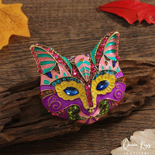 Cute Adorable Good Quality Metal Colorful Kitty Cat with Gem Brooches Artist Gift for Her, Mother, Kid, Sister, Good Friends