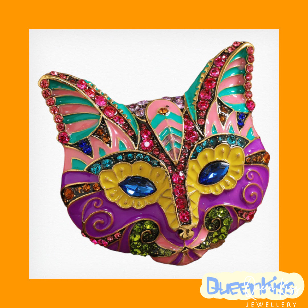 Cute Adorable Good Quality Metal Colorful Kitty Cat with Gem Brooches Artist Gift for Her, Mother, Kid, Sister, Good Friends