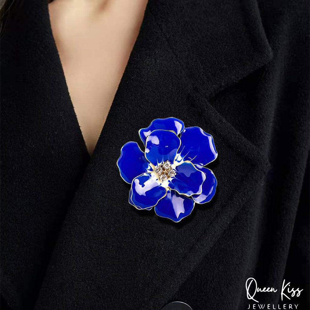 Cute Adorable Good Quality Metal Blue Flower Brooches Artist Gift for Her, Mother, Kid, Sister, Good Friends