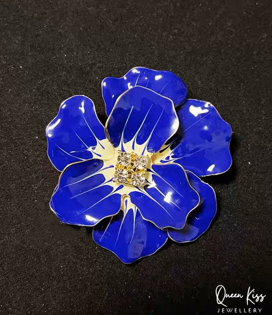 Cute Adorable Good Quality Metal Blue Flower Brooches Artist Gift for Her, Mother, Kid, Sister, Good Friends