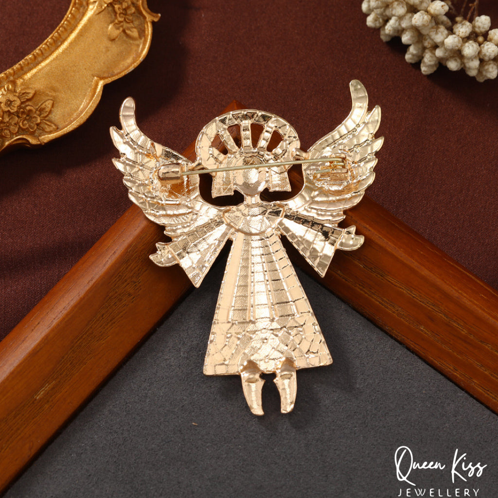 Cute Adorable Good Quality Metal Orange Green Angel Brooches Artist Gift for Her, Mother, Kid, Sister, Good Friends