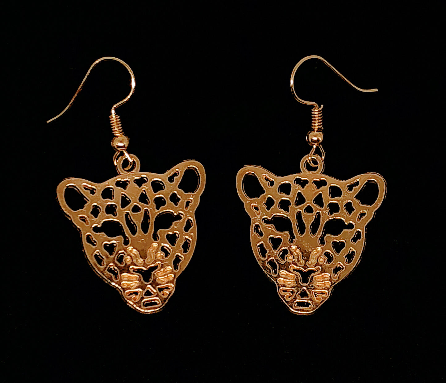 Jaguar Panther Leopard Gold Hollow Earrings -- The Golden Panthers!!