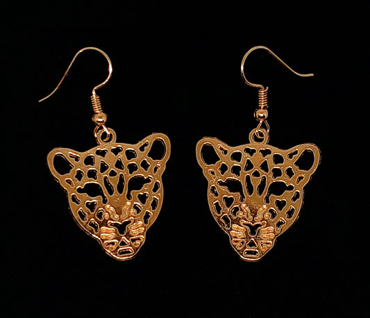 Jaguar Panther Leopard Gold Hollow Earrings -- The Golden Panthers!!