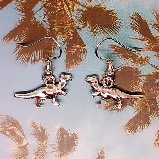 Sale!!! Quirky Walking Dinosaur Silver Earrings -- Welcome to Jurassic Park!!