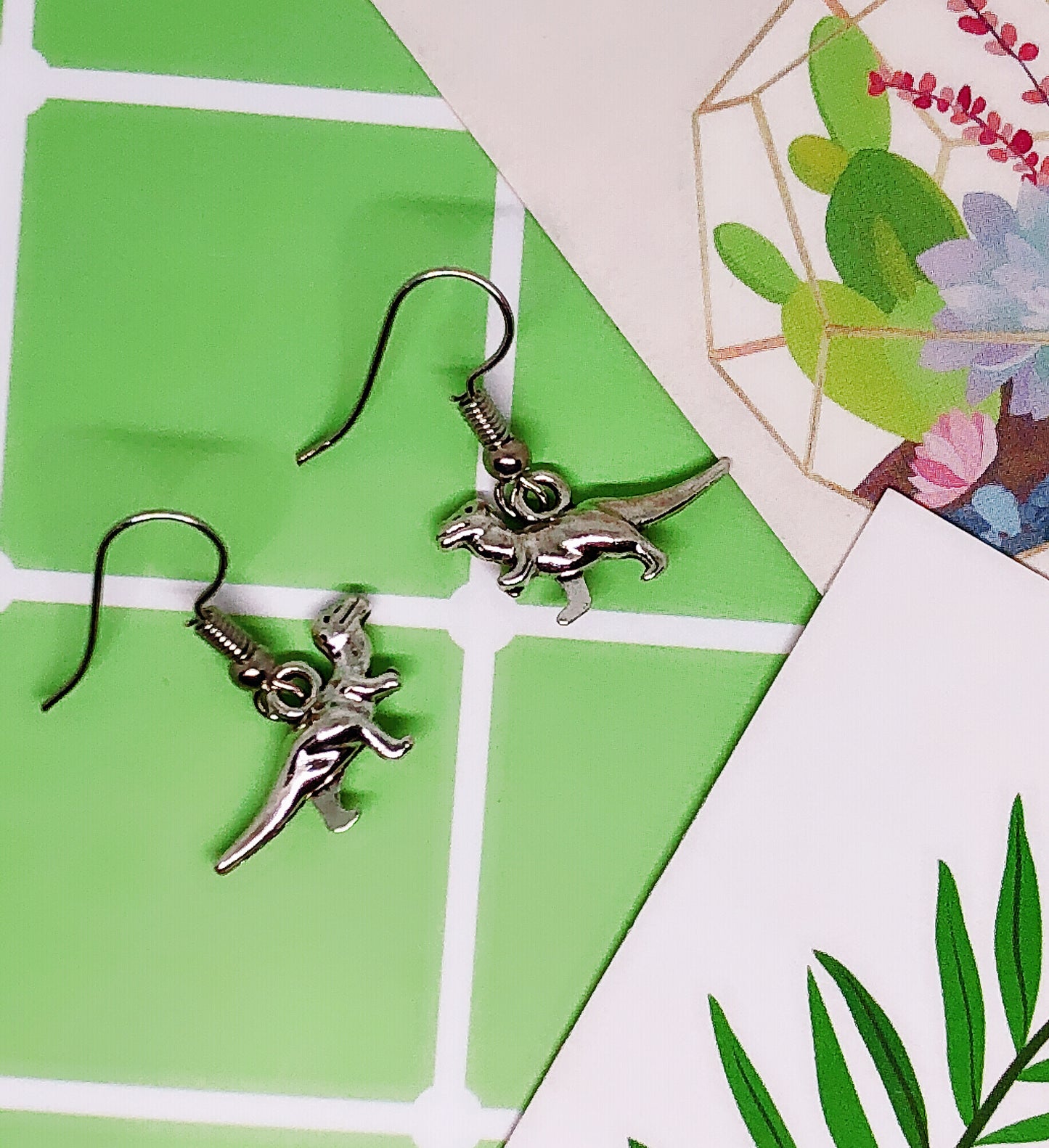 Sale!!! Quirky Walking Dinosaur Silver Earrings -- Welcome to Jurassic Park!!