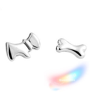 Sterling Silver 925 Stud Earrings Cute Dog and Ribon Stud Earrings Modern Studs Minimal Stud Earrings Gift for her