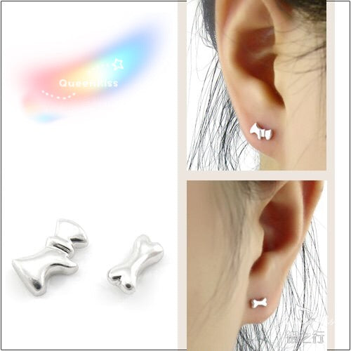 Sterling Silver 925 Stud Earrings Cute Dog and Ribon Stud Earrings Modern Studs Minimal Stud Earrings Gift for her