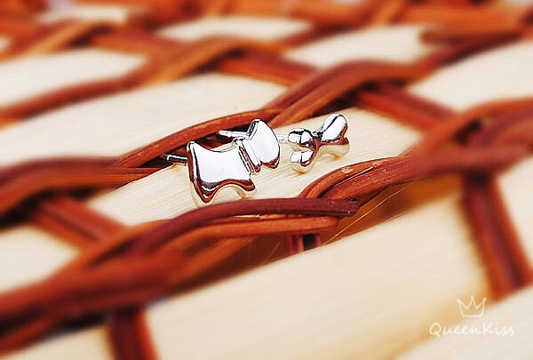 Sterling Silver 925 Stud Earrings Cute Dog and Ribon Stud Earrings Modern Studs Minimal Stud Earrings Gift for her