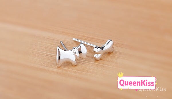 Sterling Silver 925 Stud Earrings Cute Dog and Ribon Stud Earrings Modern Studs Minimal Stud Earrings Gift for her