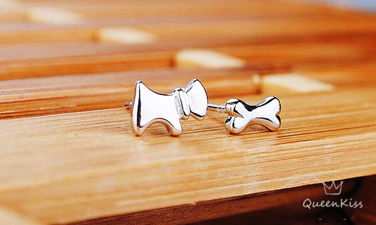 Sterling Silver 925 Stud Earrings Cute Dog and Ribon Stud Earrings Modern Studs Minimal Stud Earrings Gift for her