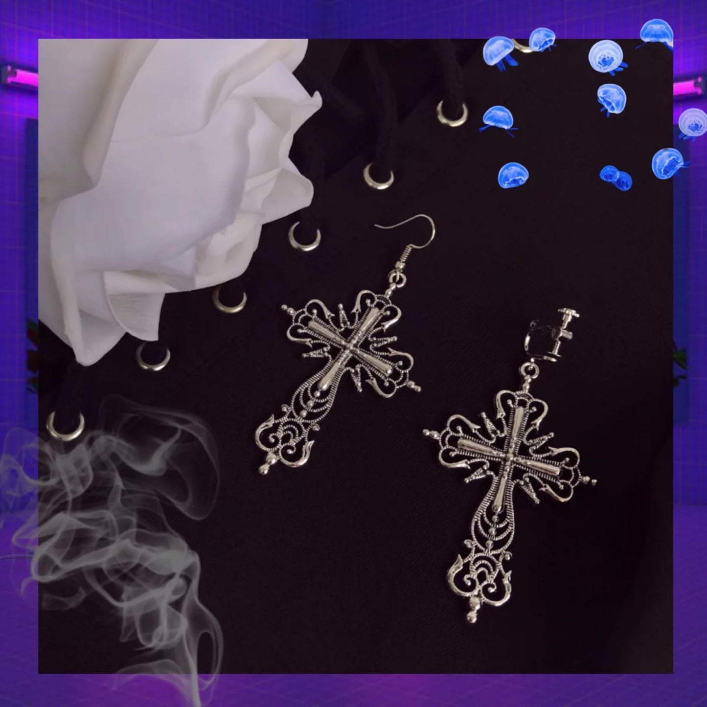 Sale!!! Mysterious Cross Silver Earrings -- Dark Angel!!