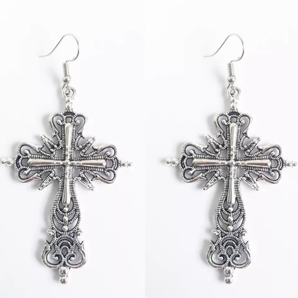 Sale!!! Mysterious Cross Silver Earrings -- Dark Angel!!