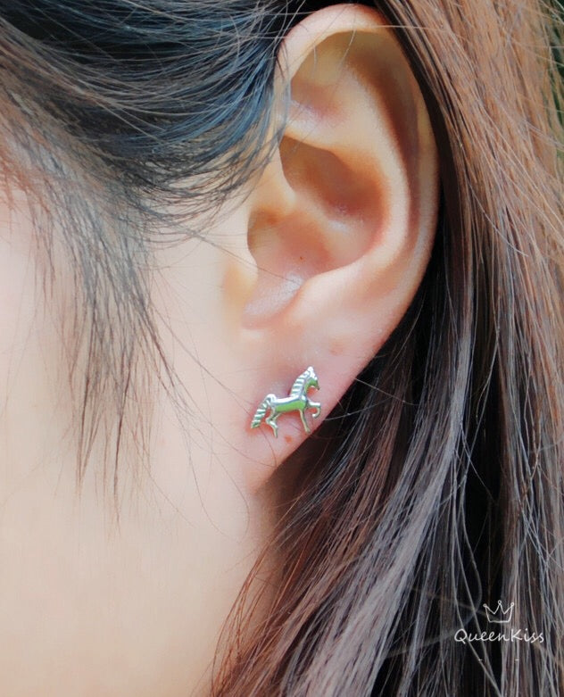 Sterling Silver 925 Stud Earrings Cute Horse Stud Earrings Modern Studs Minimal Stud Earrings Gift for her
