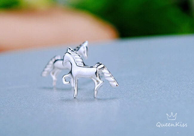 Sterling Silver 925 Stud Earrings Cute Horse Stud Earrings Modern Studs Minimal Stud Earrings Gift for her