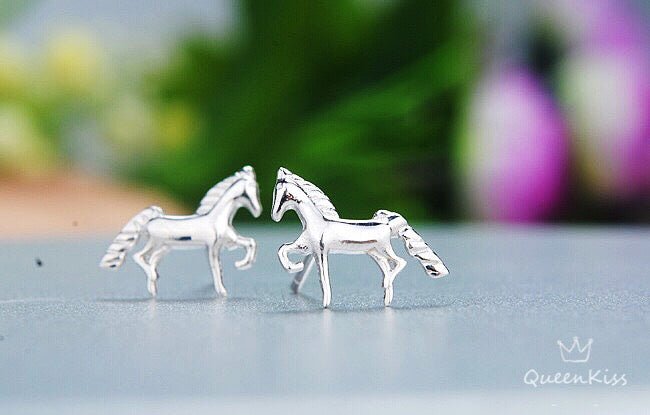 Sterling Silver 925 Stud Earrings Cute Horse Stud Earrings Modern Studs Minimal Stud Earrings Gift for her