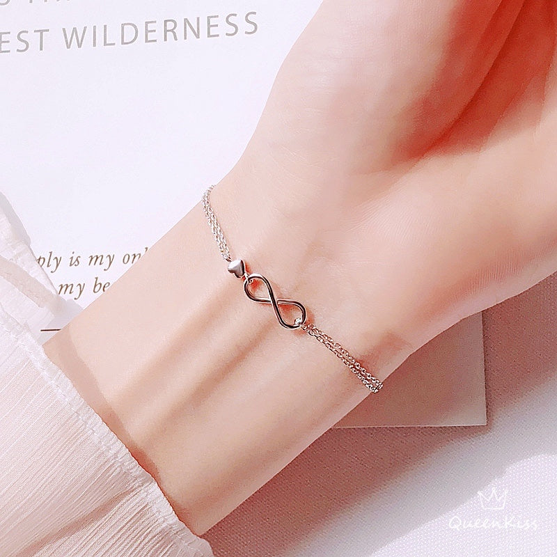 S925 Sterling Silver Circle Eight 8 Cute Heart Bracelet Anklet Gift for Girlfriend Sister Mother Daughter Her-- Infinitie Baby