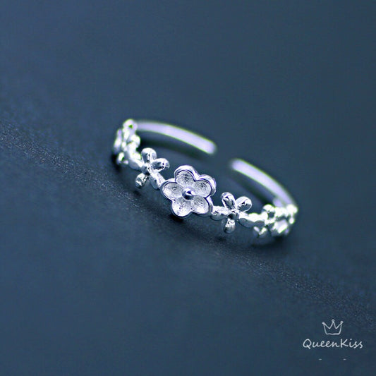 Vintage Flower Adjustable Silver Ring