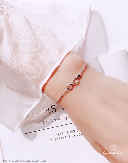 S925 Sterling Silver Circle Eight 8 Cute Heart Bracelet Anklet Gift for Girlfriend Sister Mother Daughter Her-- Infinitie Baby
