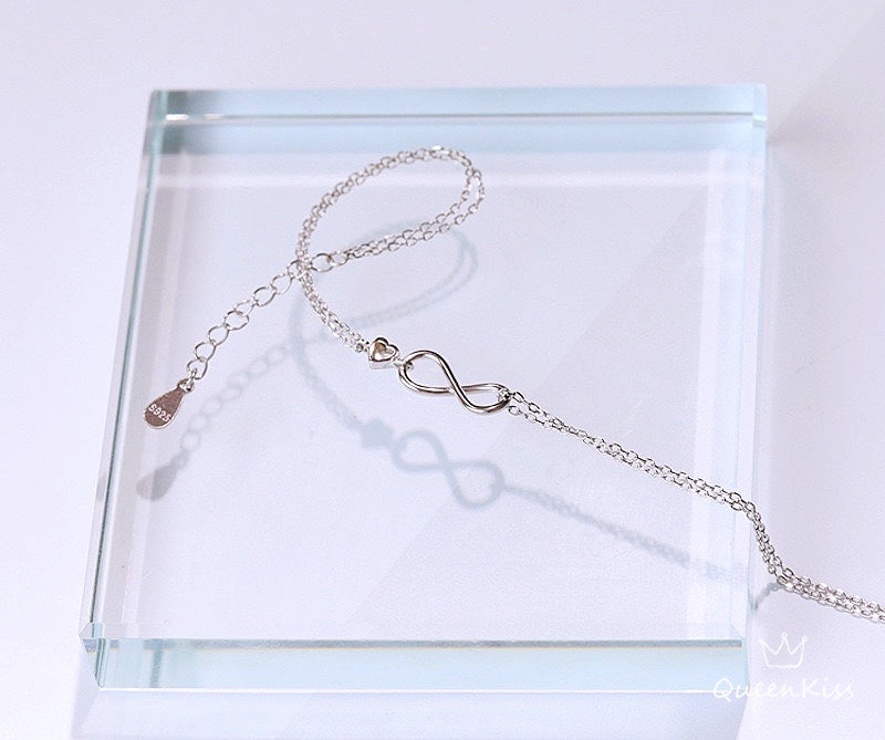 S925 Sterling Silver Circle Eight 8 Cute Heart Bracelet Anklet Gift for Girlfriend Sister Mother Daughter Her-- Infinitie Baby