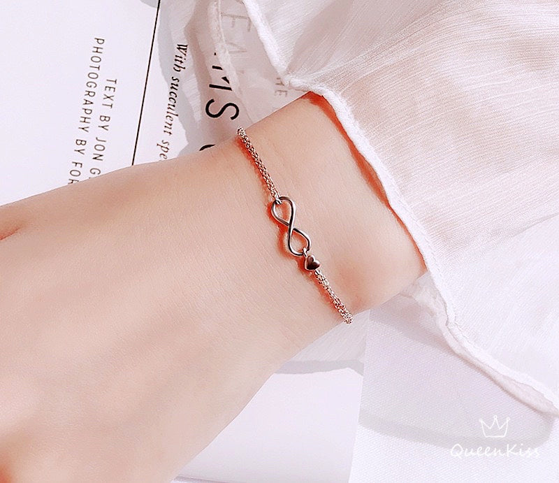 S925 Sterling Silver Circle Eight 8 Cute Heart Bracelet Anklet Gift for Girlfriend Sister Mother Daughter Her-- Infinitie Baby