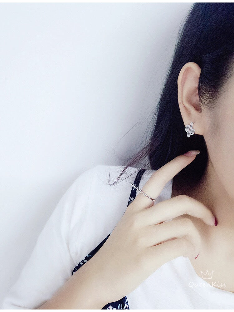 Sterling Silver 925 Stud Earrings Cute Cactus Stud Earrings Modern Studs Minimal Stud Earrings Gift for her