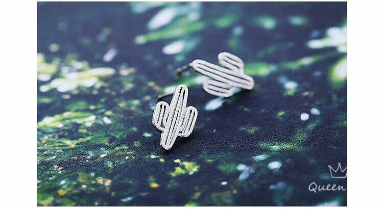 Sterling Silver 925 Stud Earrings Cute Cactus Stud Earrings Modern Studs Minimal Stud Earrings Gift for her