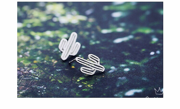 Sterling Silver 925 Stud Earrings Cute Cactus Stud Earrings Modern Studs Minimal Stud Earrings Gift for her
