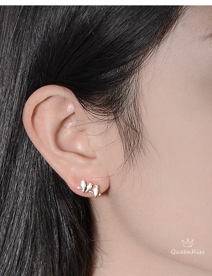 Sterling Silver 925 Stud Earrings Cute Three Birds Stud Earrings Modern Studs Minimal Stud Earrings Gift for her