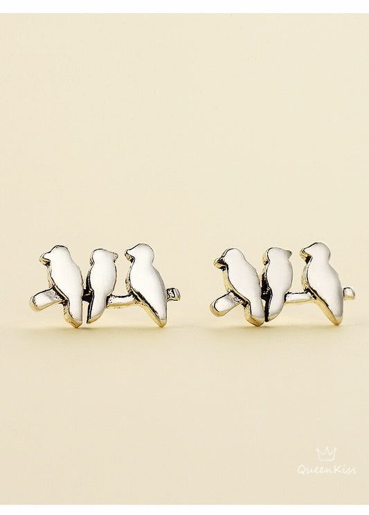 Sterling Silver 925 Stud Earrings Cute Three Birds Stud Earrings Modern Studs Minimal Stud Earrings Gift for her