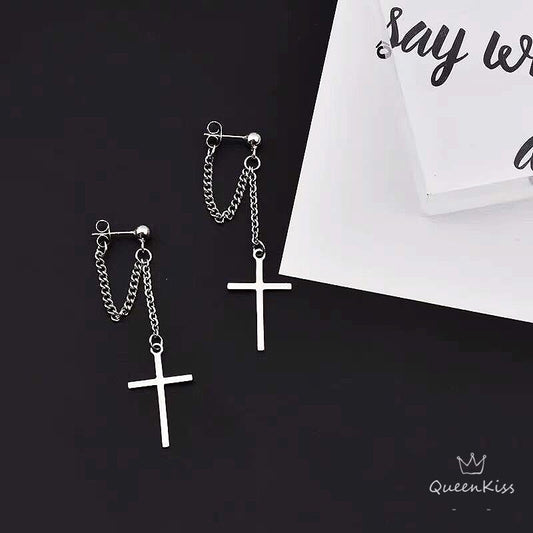 Cool Cross Dangle Silver Earrings Needle Pierced and Screw Holder -- Jesus Loves you!!