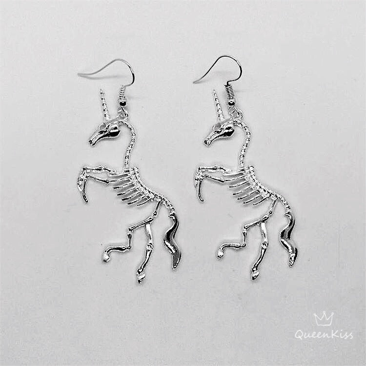 Cool Unicorn Skeleton Silver Earrings - Immortal Life!