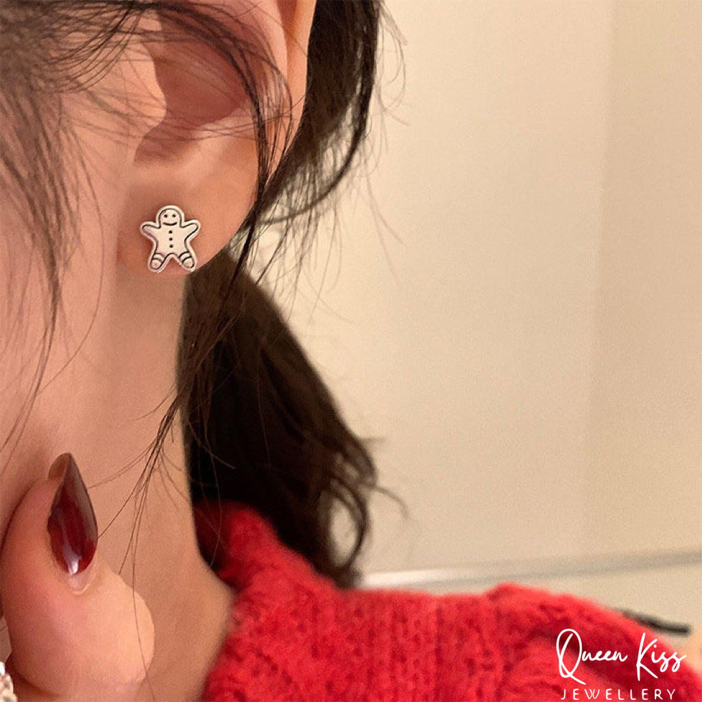 Sterling Silver 925 Stud Earrings Cute Teddy Bear and Ginger Breadman Stud Earrings Modern Studs Minimal Stud Earrings Gift for her