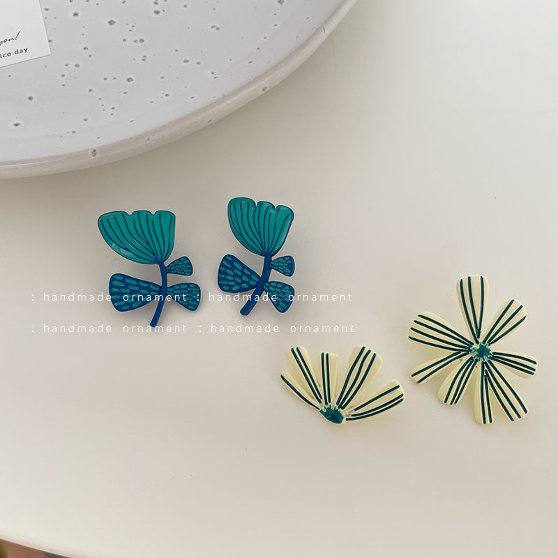 Super Adorable Cute Handmade Enamel Blue Blossom Stud Earrings - Sofia Flower!!