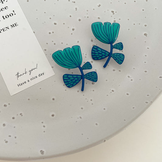 Super Adorable Cute Handmade Enamel Blue Blossom Stud Earrings - Sofia Flower!!