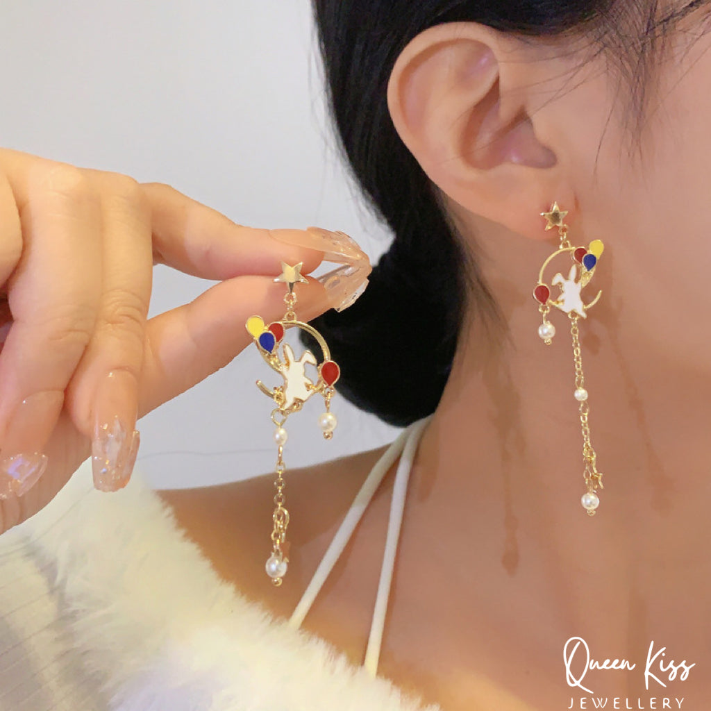 Copy of Super Cute Rabbit Bunny and Ballons Earrings -- Happy together!!