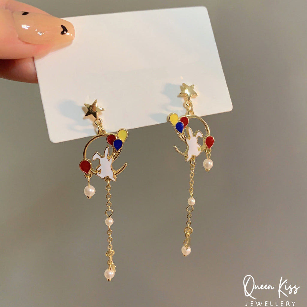 Copy of Super Cute Rabbit Bunny and Ballons Earrings -- Happy together!!