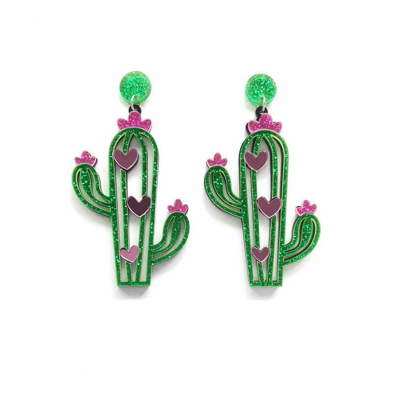 Cute Light Trendy Acrylic Adorable Green Cactus Earrings - Queen of Dessert!!
