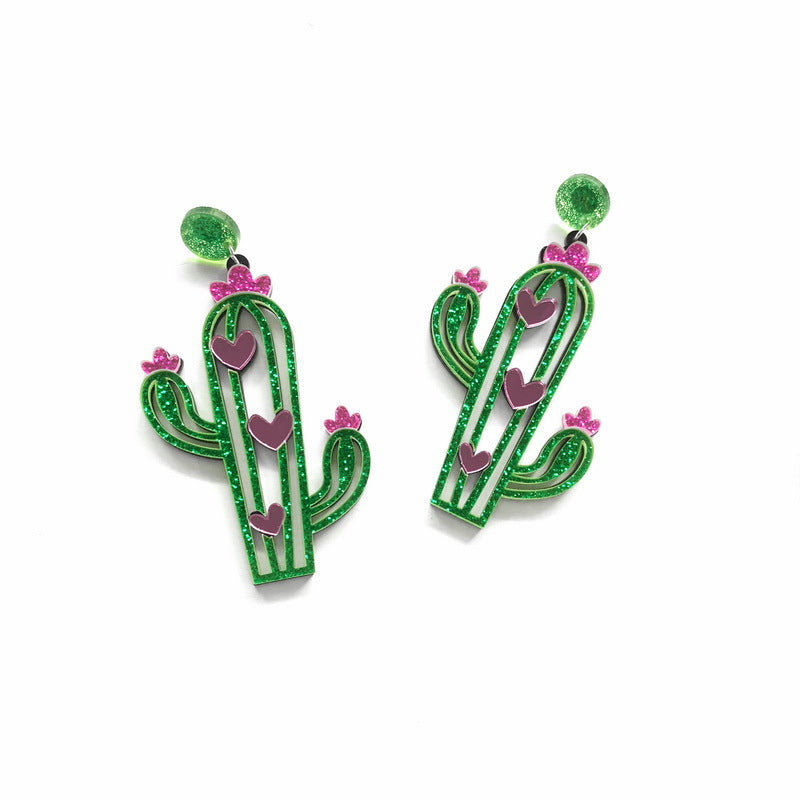 Cute Light Trendy Acrylic Adorable Green Cactus Earrings - Queen of Dessert!!