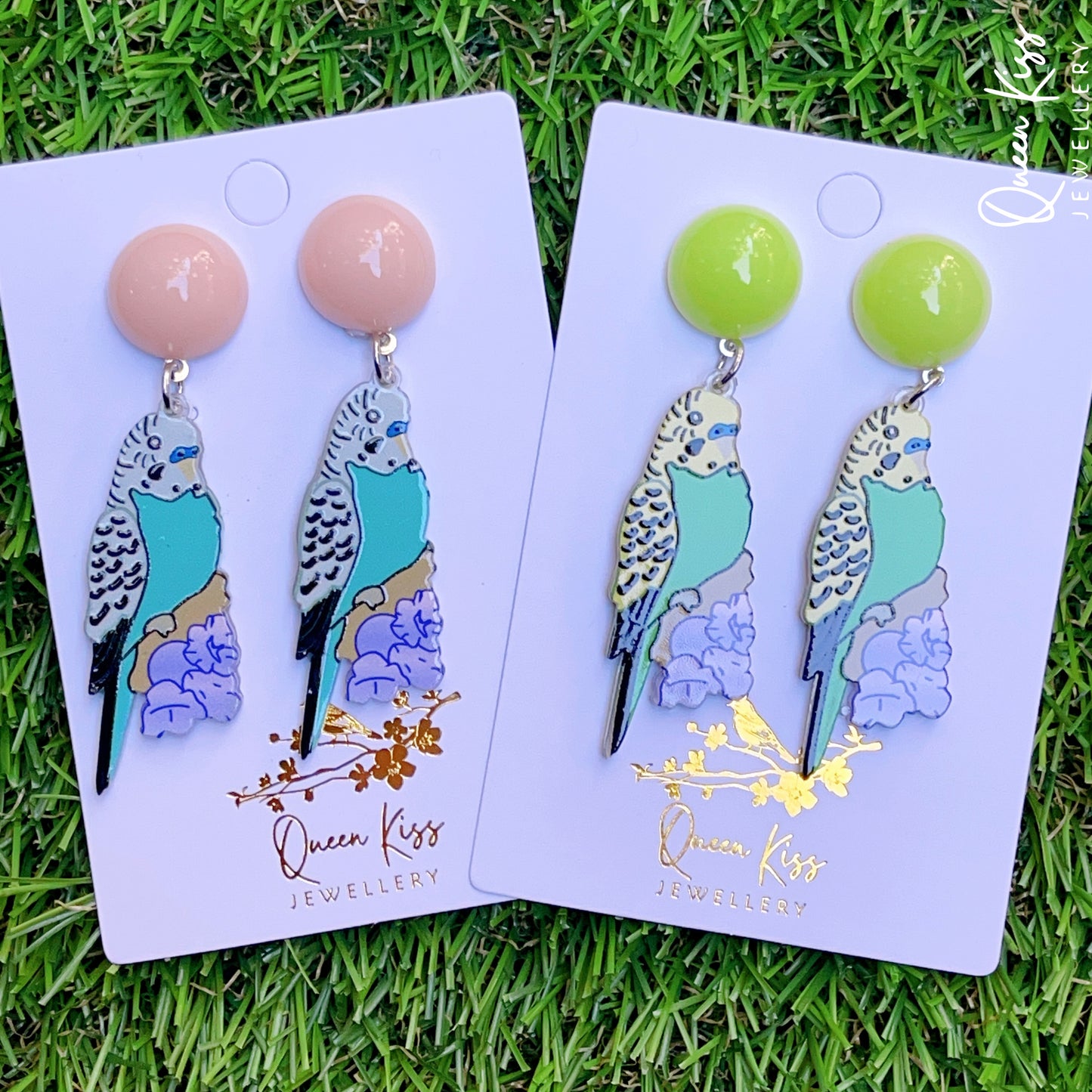 Super Light Acrylic Cute Parrot Bird Green Belly and  Mint Belly Earrings - Paradise!!