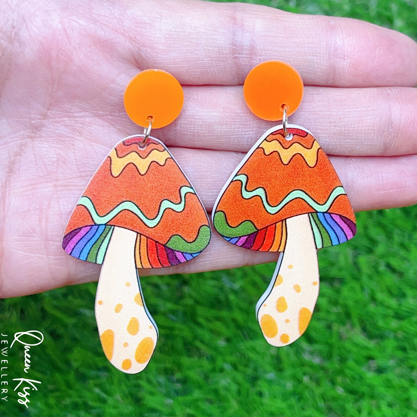 Super Light Acrylic Cute Orange Mushroom Earrings - Miss. Mushroom!!