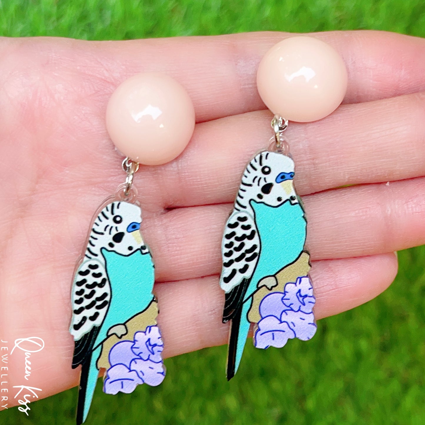 Super Light Acrylic Cute Parrot Bird Green Belly and  Mint Belly Earrings - Paradise!!