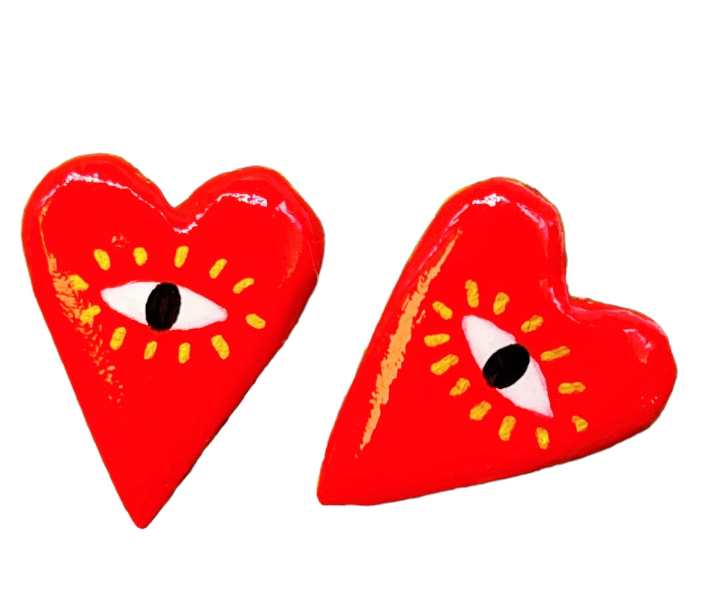 Handmade Cute Love Red Heart And Eyes Clay Earrings