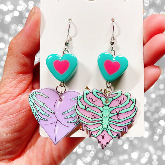 Quirky Playful Newtown Theme Love Heart Fun Earrings - Uturn