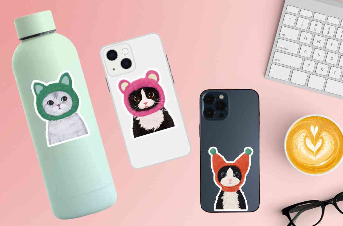 Cute Cat Sticker, Meow Sticker, Waterproof Glossy Sticker, Adorable Cat Kitty, Vinyl Sticker, Laptop Phone Notebook Mug Sticker -- Meowville