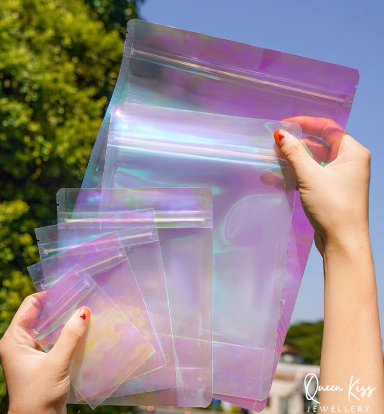 Thick Clear Pink Laser Mylar Zipper Moisture-proof Jewellery Storage Bag Tour Mate Organiser Self Seal Bag Package 10PCs of Each Size
