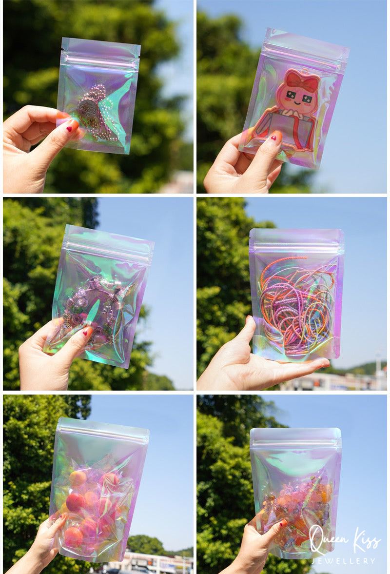 Thick Clear Pink Laser Mylar Zipper Moisture-proof Jewellery Storage Bag Tour Mate Organiser Self Seal Bag Package 10PCs of Each Size