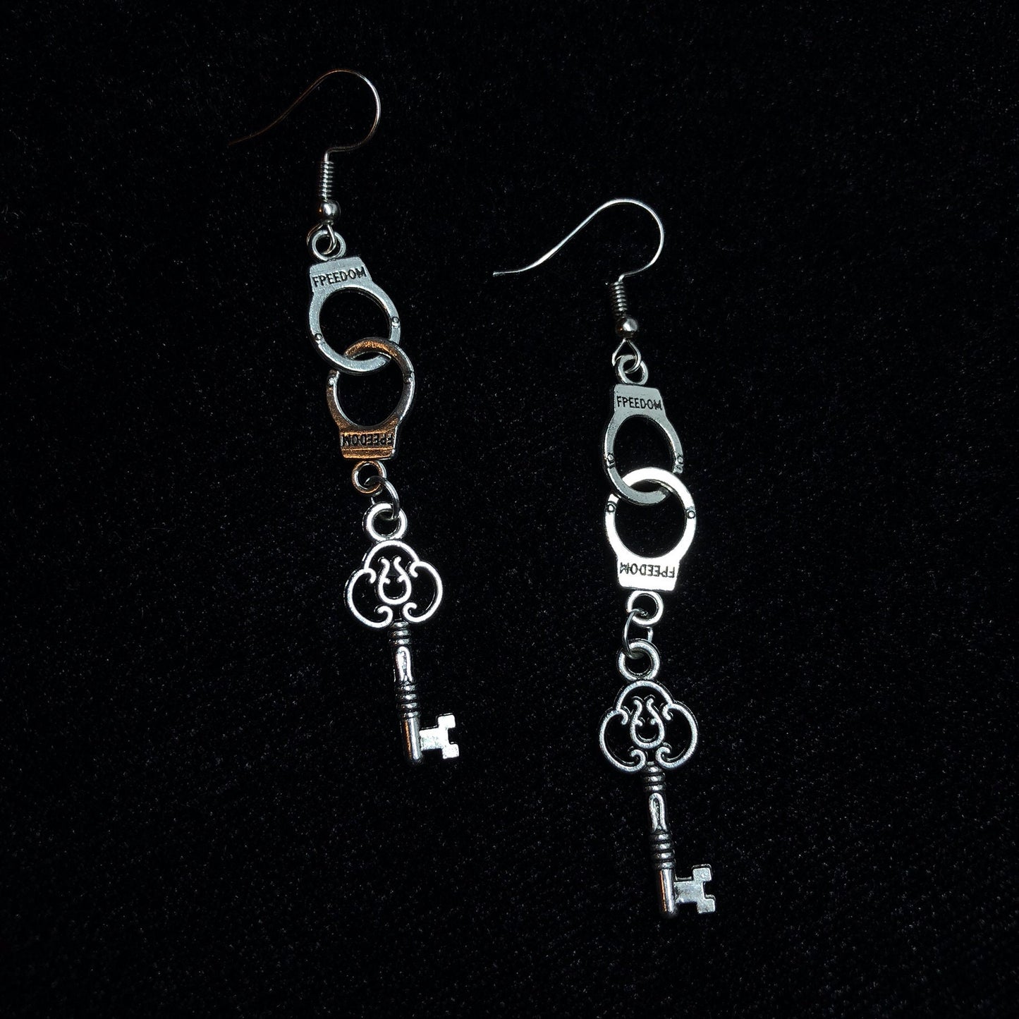 Crazy Handcuffs and Keys Silver Earrings -- Let's get naughty!!