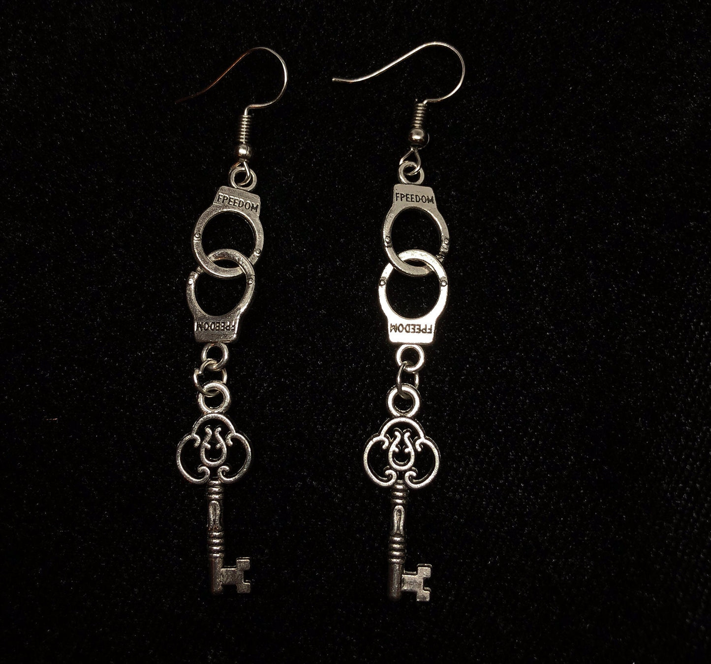 Crazy Handcuffs and Keys Silver Earrings -- Let's get naughty!!