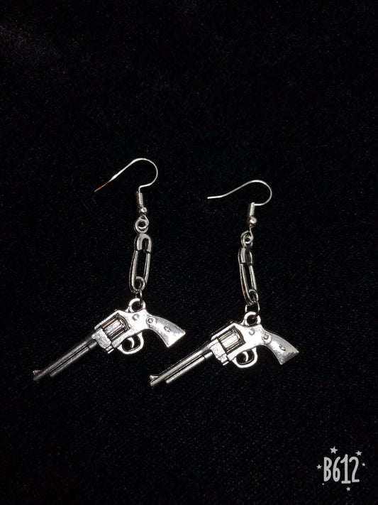 Guns and Clips Silver Earrings -- Stay Calm and Keep Cool!!