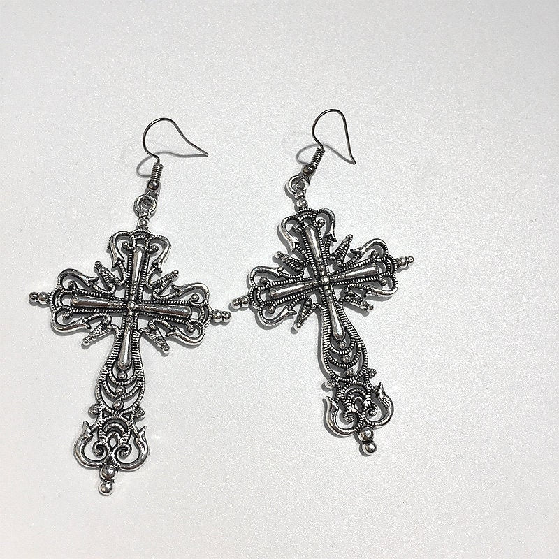 Sale!!! Mysterious Cross Silver Earrings -- Dark Angel!!